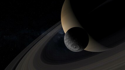 mimas , also designated Saturn I,  moon of Saturn  3d illustration © SN