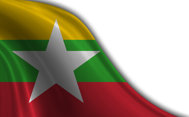 Flag of Burma waving in the wind against white background