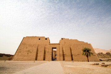 Fototapeta na wymiar Main entrance of famous temple of Ramses III, Medinet Habu, Thebes