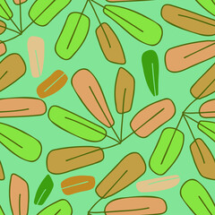 Abstract elegant seamless pattern of lined botanical floral motifs of plants and leaves