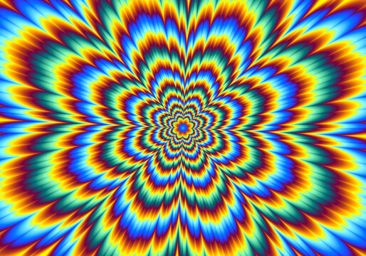 Pulsing fiery flower. Motion illusion.