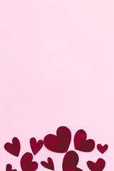 Happy Valentine's Day! Stylish valentine hearts flat lay on pink background with space for text....