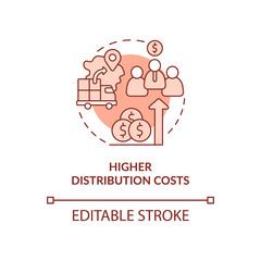 Higher distribution costs red concept icon. Export business struggles abstract idea thin line illustration. Isolated outline drawing. Editable stroke. Arial, Myriad Pro-Bold fonts used