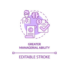 Fototapeta premium Greater managerial ability purple concept icon. Export business struggles abstract idea thin line illustration. Isolated outline drawing. Editable stroke. Arial, Myriad Pro-Bold fonts used