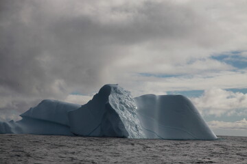 duże góry lodowe o różnych kształtach na morzu w pochmurny dzień - 482907895