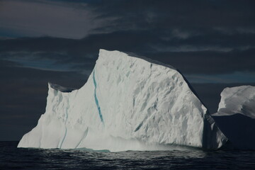 duże góry lodowe o różnych kształtach na morzu  - obrazy, fototapety, plakaty