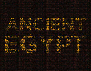 Ancient Egypt sign formed with golden and brown hieroglyphs alphabet over dark brown background - obrazy, fototapety, plakaty