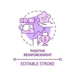 Positive reinforcement purple concept icon. Financial reward abstract idea thin line illustration. Incentive program. Isolated outline drawing. Editable stroke. Arial, Myriad Pro-Bold fonts used