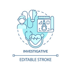 Investigative occupation turquoise concept icon. Working with information abstract idea thin line illustration. Isolated outline drawing. Editable stroke. Arial, Myriad Pro-Bold fonts used