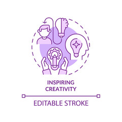 Inspiring creativity purple concept icon. Creating stimulating atmosphere abstract idea thin line illustration. Isolated outline drawing. Editable stroke. Arial, Myriad Pro-Bold fonts used