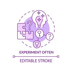Experiment often purple concept icon. Employee engagement abstract idea thin line illustration. Growth strategies. Isolated outline drawing. Editable stroke. Arial, Myriad Pro-Bold fonts used