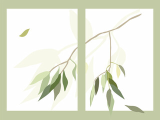 Set of contemporary art prints with abstract leaves.