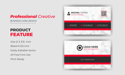 Black, red and white abstract business card design template