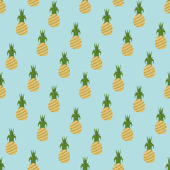 Pineapple seamless pattern blue background. 