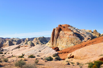 Red, brown and white rock formations in Valley of Fire State Park, Nevada, USA
