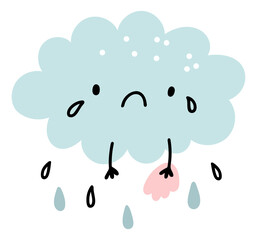 Crying cloud. Cute rain symbol. Kid weather illustration