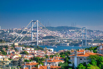 Istanbul Bridge across Bosporus River, Turkey.