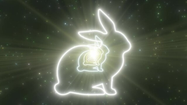 Rabbit Bunny Shape Outline Easter Holiday Season Neon Lights Tunnel - 4K Seamless VJ Loop Motion Background Animation