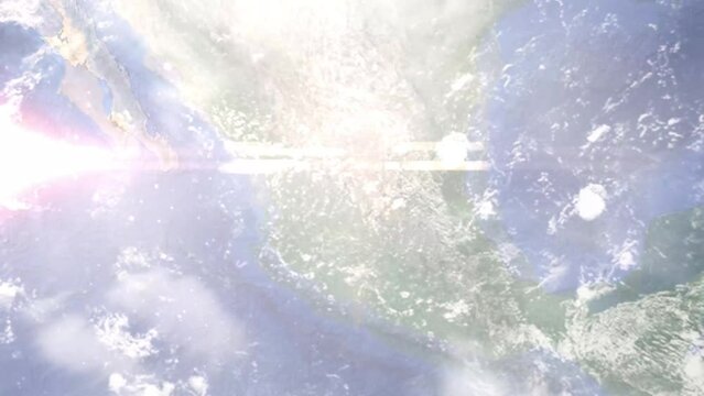 Zoom in from space and focus on Mexico, Aguascalientes. 3D Animation. Background for travel intro. Elements of this image furnished by NASA
