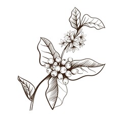Branch of a coffee tree. Hand drawing. Vector illustration object isolated on white background.