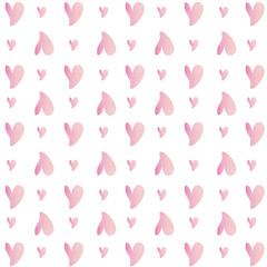 Seamless pattern, hand drawn watercolor illustration of pink cute cartoon hearts, design for a St Valentines' Day or a Wedding card 