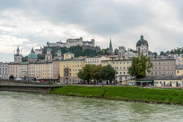 Fototapeta na wymiar A cloudy Morning in Salzburg, View on Castle Hohensalzburg, Austria