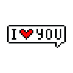 pixel  heart icon vector Chat symbol with i love you vector 