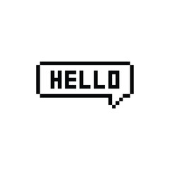  hello icon vector pixel text speech bubble, chat sign