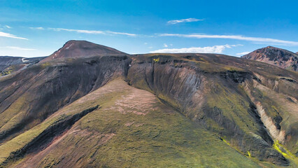 Famous Icelandic landscape in highlands, Landmannalaugar area - Iceland. Green lava fields and...