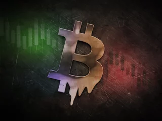 Poster bitcoin crypto com cryptocurrency coin on colorful background, cryptocurrency concept color art 3D illustration © reznik_val