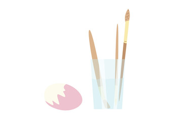 Vector painted easter egg and glass with tassels in flat hand drawn style isolated on white background. The illustration can be used for the design of postcards, presentations, invitations for Easter