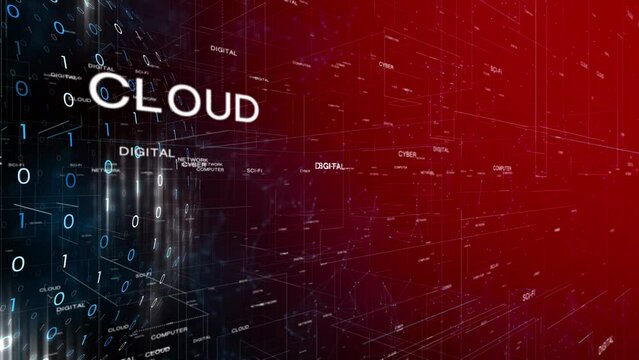 Artistic hologram grid metaverse cyberspace word cloud with binary numbers sphere animation background.