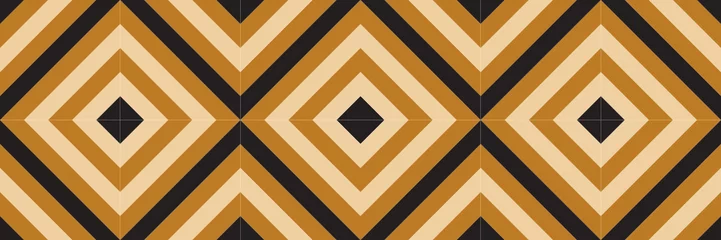 Fotobehang Bruin Crème, zwart en bruin abstracte lijn geometrische diagonale vierkante naadloze patroon banner achtergrond. Vector illustratie.
