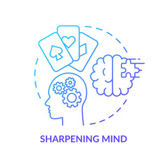 Sharpening mind blue gradient concept icon. Intellectual game. Gambling positive traits abstract idea thin line illustration. Isolated outline drawing. Arial, Myriad Pro-Bold fonts used