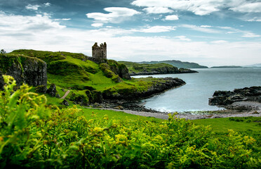 Fototapeta premium Gylen Castle, Isle of Kerrera, Oban, Scotland - Ruined castle, or tower house, overlooking the south end of Kerrera, in Argyll and Bute, overlooking the Firth of Lorne.