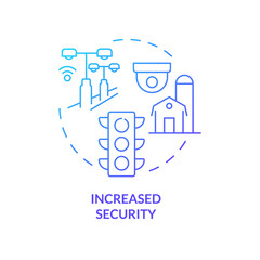 Increased security blue gradient concept icon. Benefits of energy services and RE abstract idea thin line illustration. Isolated outline drawing. Roboto-Medium, Myriad Pro-Bold fonts used