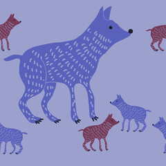 Horizontal decorative  colored dogs . Hand drawn.