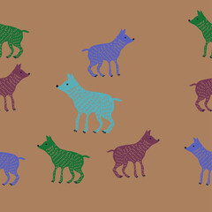 Horizontal  decorative  colored dogs . Hand drawn.