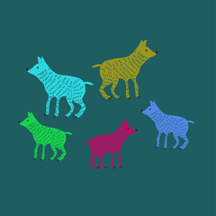 Decorative  colored dogs . Hand drawn.