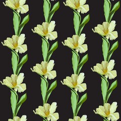 Fototapeta premium Beautiful botanical pattern with yellow tulip flowers, seamless pattern. A beautiful print for printing on fabric, wallpaper, designer prints.