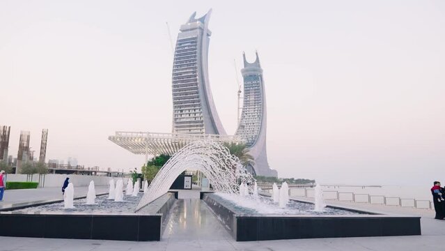 Lusail promenade Marina fountain in Doha Qatar

