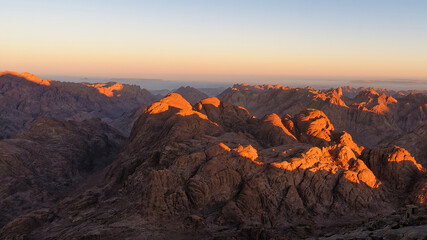 Fototapeta na wymiar Serene view of the sunrise on Mount Sinai, Egypt 
