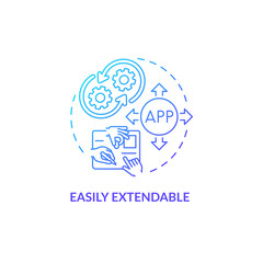 Easily extendable blue gradient concept icon. Extensible application for business. Web 3 0 abstract idea thin line illustration. Isolated outline drawing. Myriad Pro-Bold fonts used