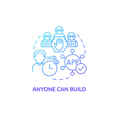 Anyone can build blue gradient concept icon. Blockchain technology feature. Online technology. Web 3 0 abstract idea thin line illustration. Isolated outline drawing. Myriad Pro-Bold fonts used