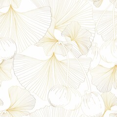 Golden Ginkgo leaves background. Luxury Floral art deco. Gold natural pattern design.