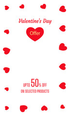 valentines day sales banner illustration created with red heart shape on white background.