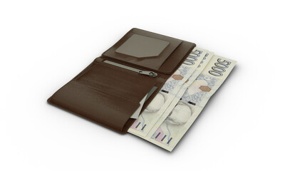 3D rendering of Czech koruna notes in wallet