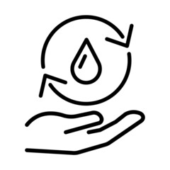 Water drop in hand flat icon. Pictogram for web. Line stroke. Water icon solated on white background. Vector eps10. Green energy in hand concept