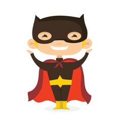 Vector illustrations of female and male kids superheroes in funny comics costume