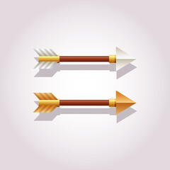 Realistic arrows in two colors silver and gold. Elements for game, web or design advertisign